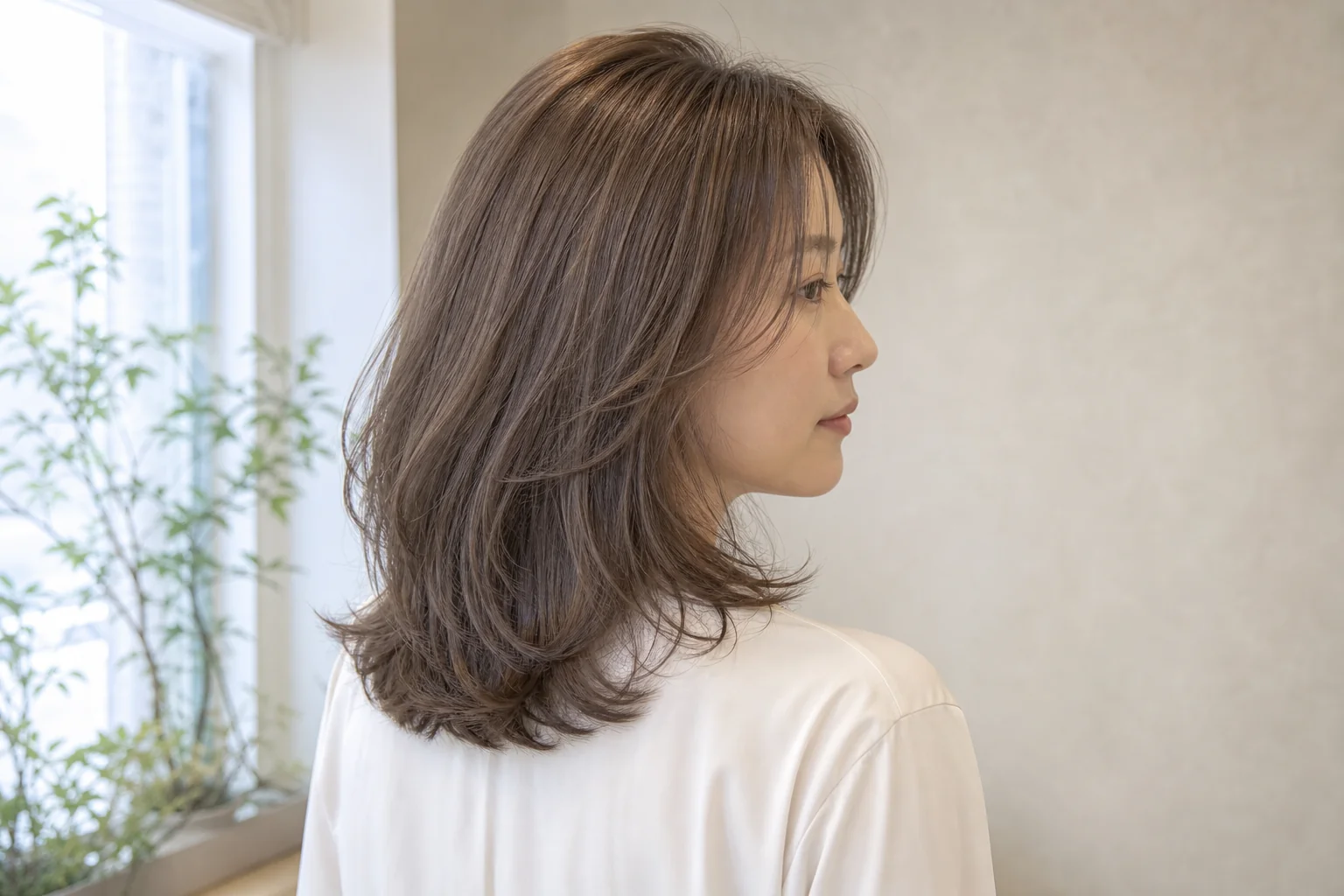 灰色のやわらかさとベージュの明るさが均衡した中明度アッシュベージュ