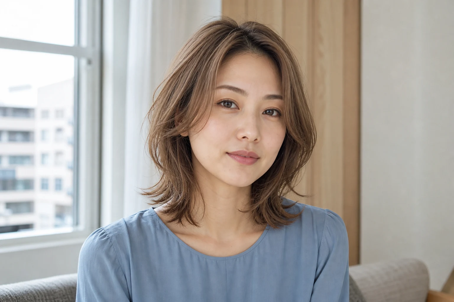 黄みに寄りすぎない柔らかな中明度ブラウンベージュのレイヤーロブ