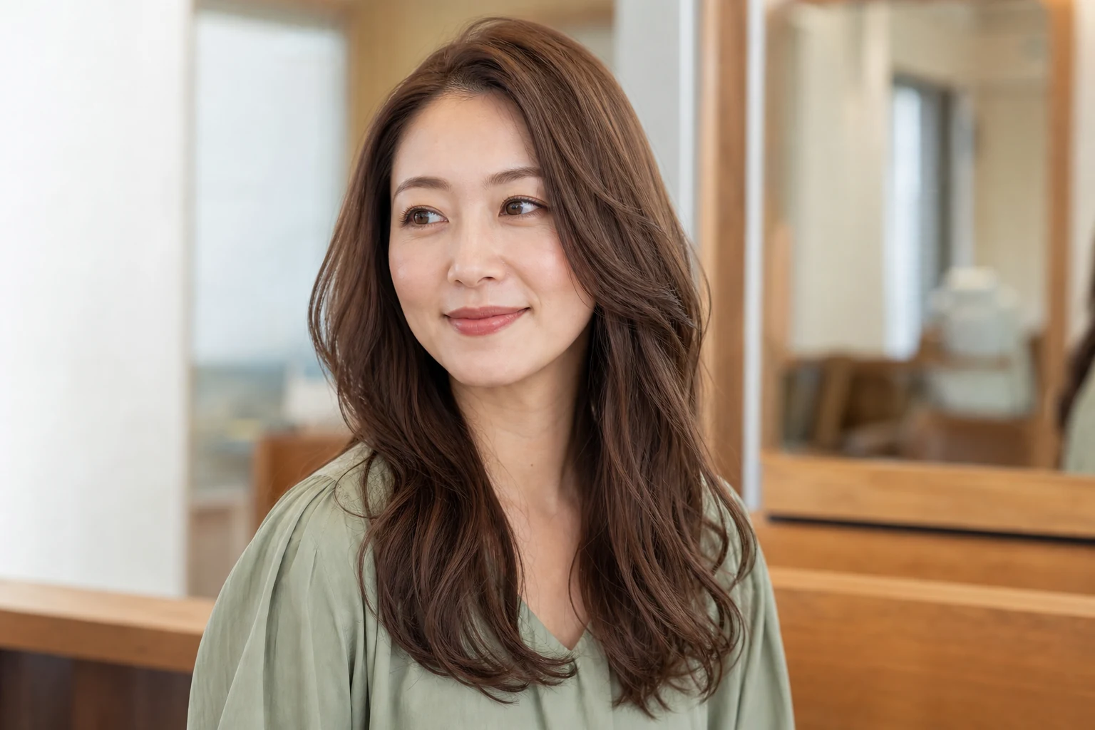 赤みを控えめに含むまろやかな中明度モカブラウンロング