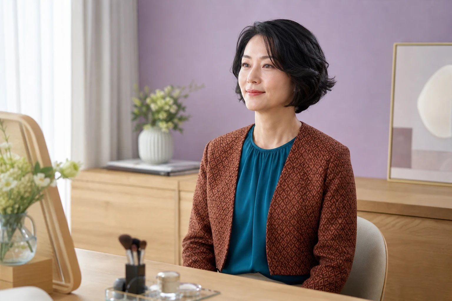 メイクキープミストを吹きかけた後に顔へ触れず乾かす成人女性