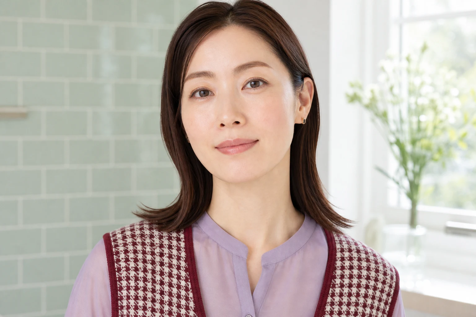 顔の色むらへベージュ系CCクリームを薄く広げた成人女性