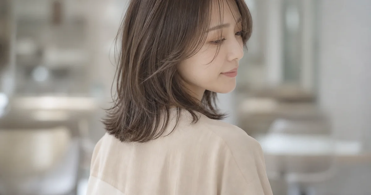 ブリーチなしグレージュの髪色を見せる成人女性