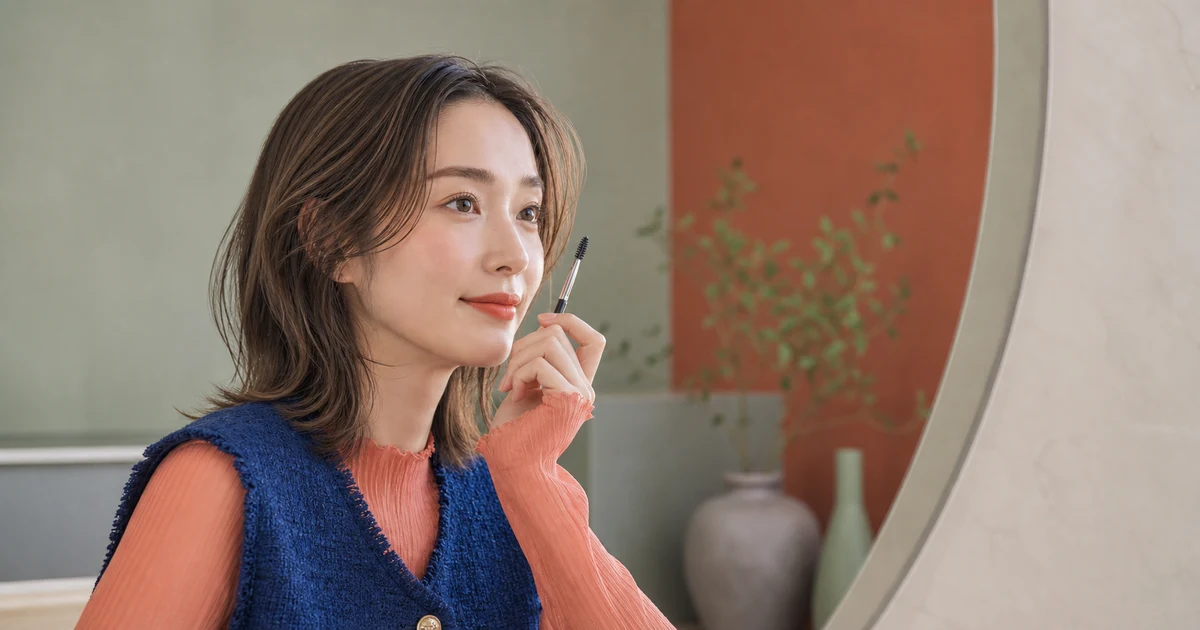 アッシュブラウンの髪と自然なブラウン眉を合わせた成人女性