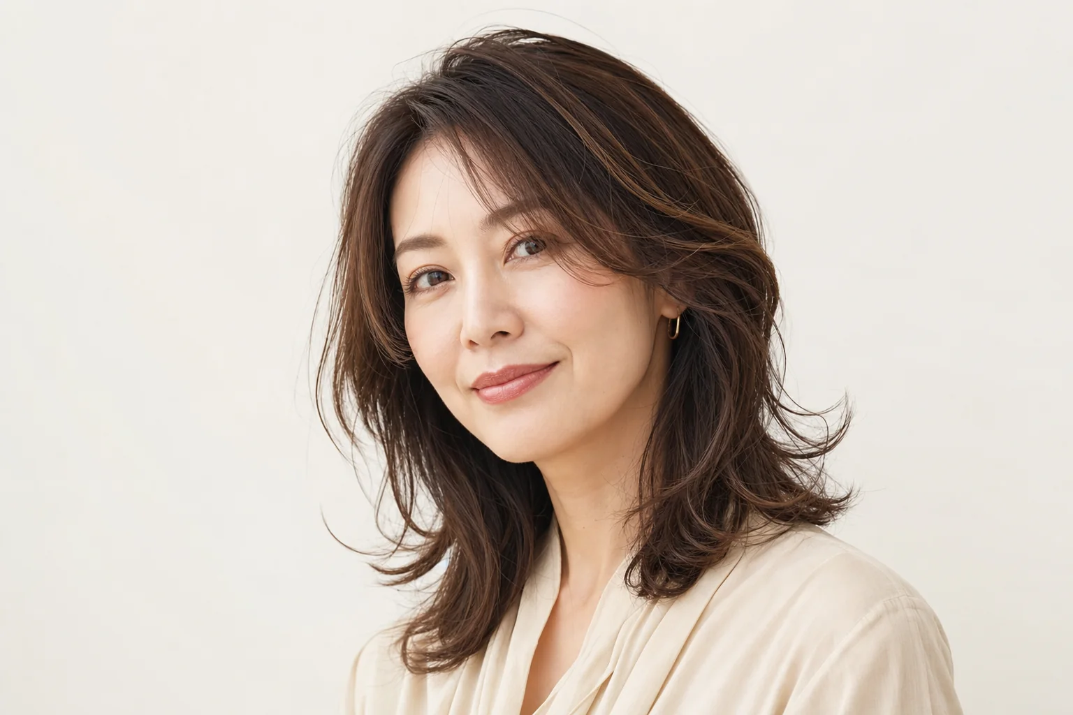 顔まわりに控えめな明るさを加えた大人のハイライトカラー