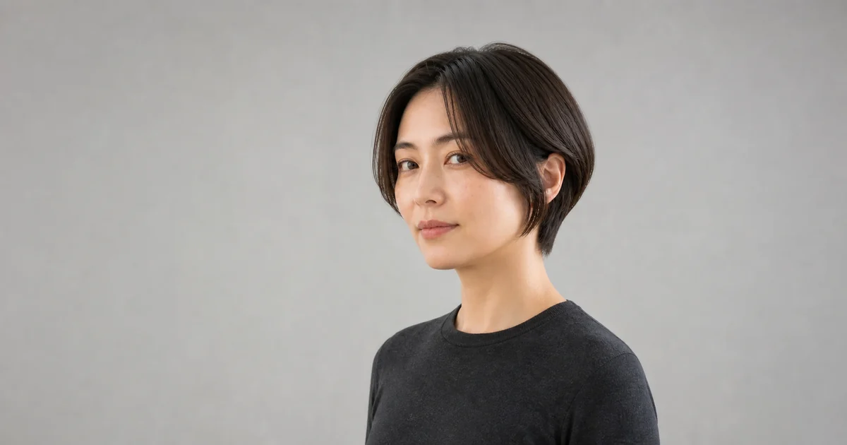 中央分けの前下がりショートボブをまとった成人