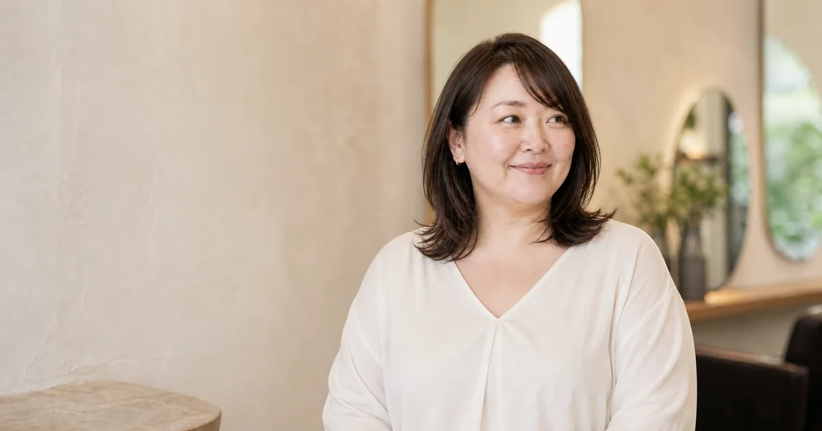 鎖骨レイヤーのミディアムヘアを楽しむ成人女性