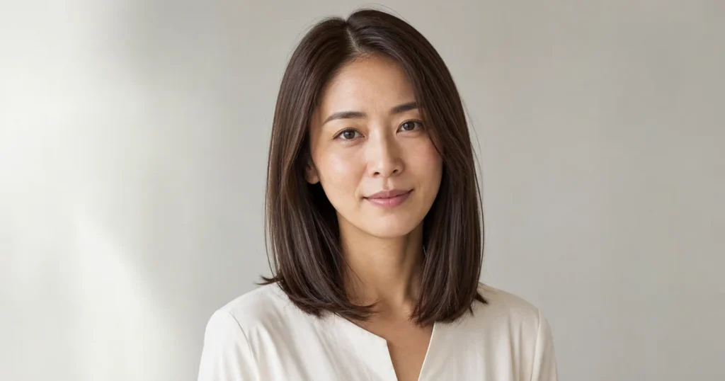 深いチョコレートブラウンの髪色を自然光で見せる成人女性