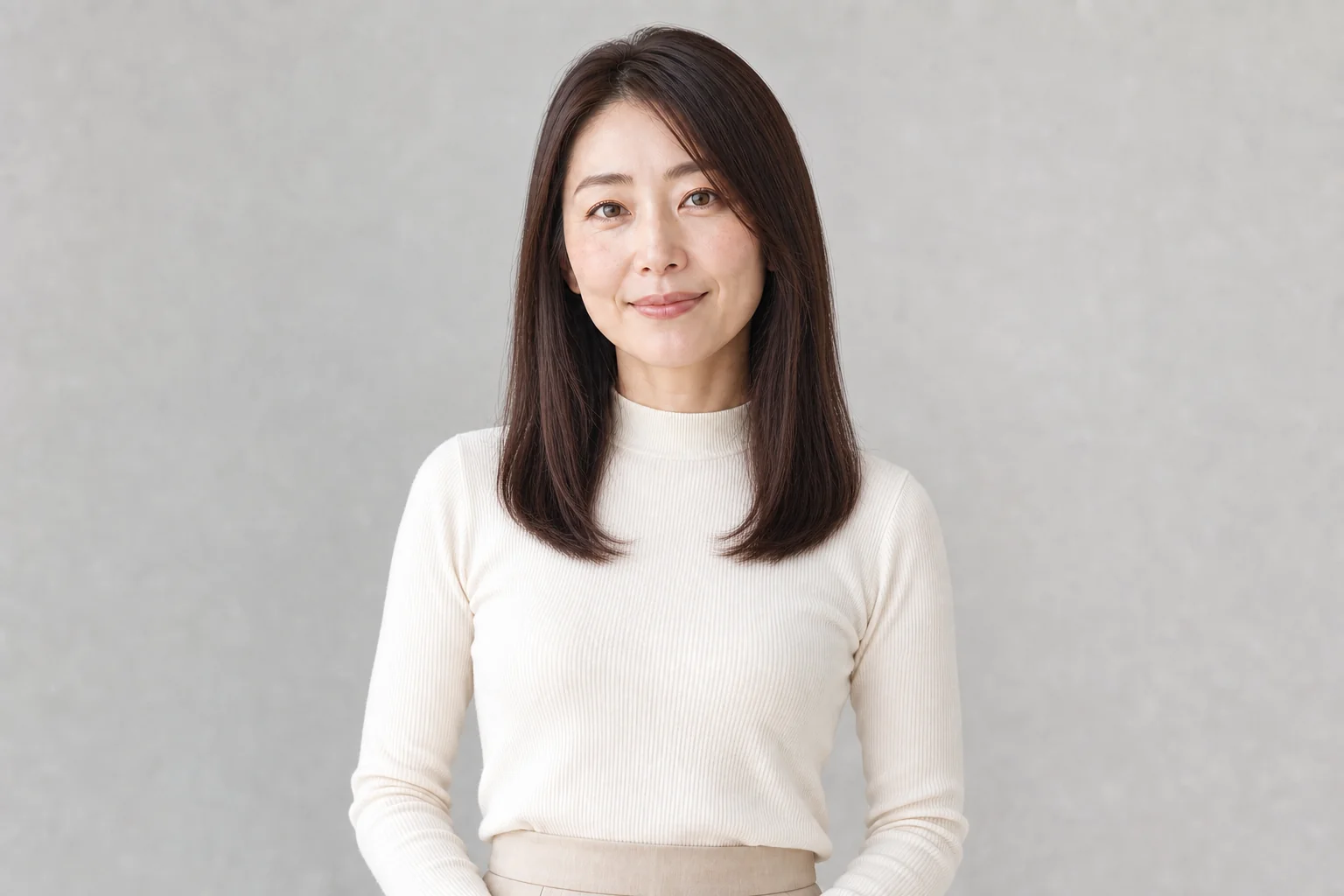 毛先が胸上に届くストレートヘアの成人女性