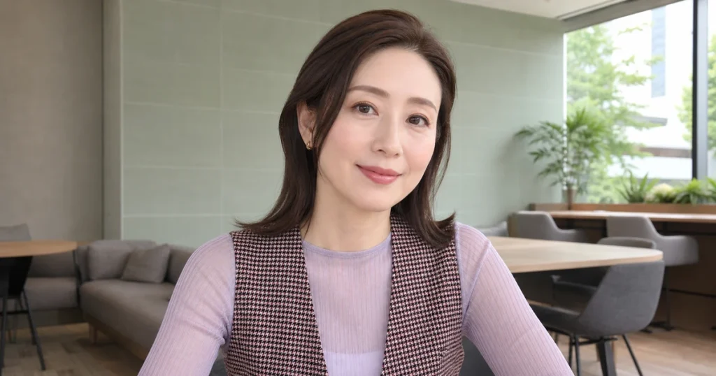 低彩度の色で整えたオフィスメイクの成人女性