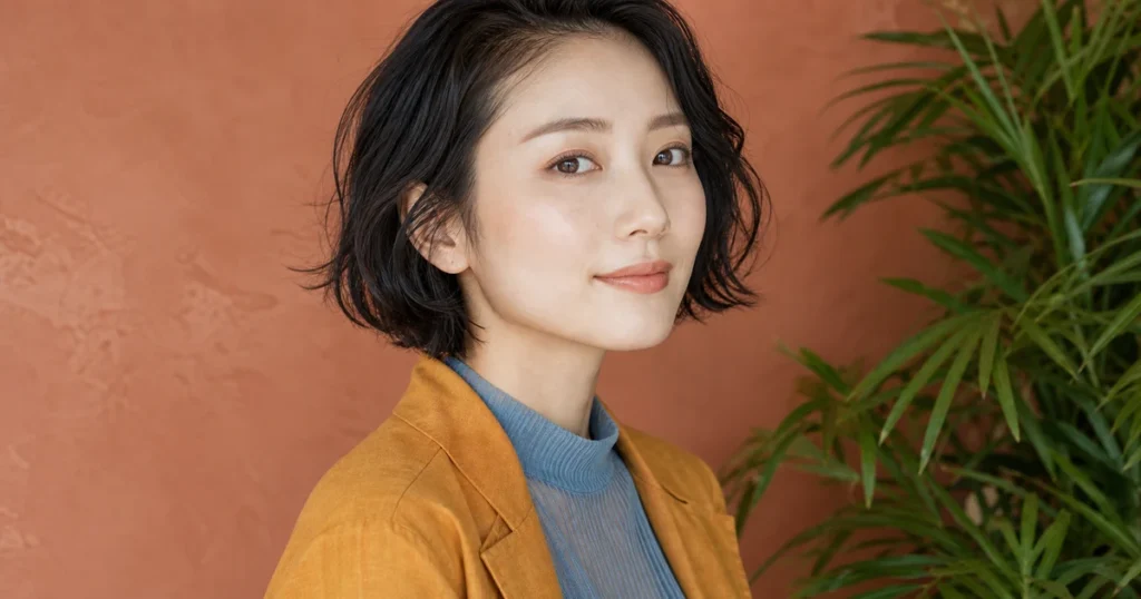 自然な毛流れで薄眉を整えた成人女性